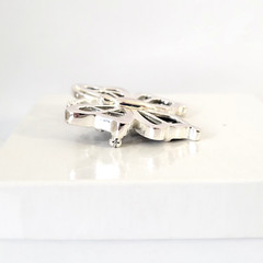 Silver Tone Butterfly Brooch Cut Out Brown MOP Pin 1 3/4 Ht