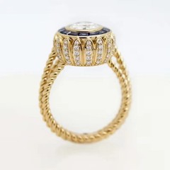 Elegant Art Deco Style Lab-Grown Diamond & Sapphire 14K Yellow Gold FN Gift Ring