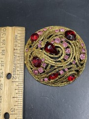 Vintage La Roco Domed Braided Filigree Austrian Crystal Brooch