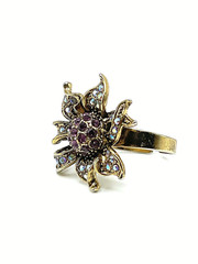 Sunburst AB Crystal Sunflower Gold Expandable Cocktail Ring Vintage Estate Piece