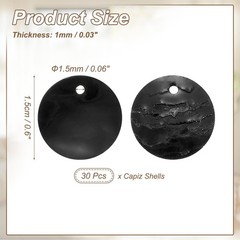 30Pcs Capiz Shells 1.5cm/0.6″ Round Black Shells for Crafts, Black