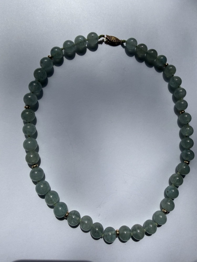 Vintage natural Aqua Marine Necklace With Gold Filled Beads And Clasp! 18”