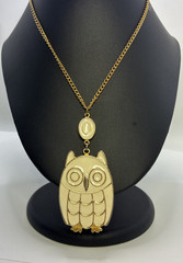 Necklace Vintage Owl Pendant Long Chain Enamel Gold Tone Retro Big Bird Boho