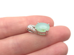 Vintage 14k White Gold Icy Jade Jadeite Diamond Pendant Slide Signed- 2.1 grams