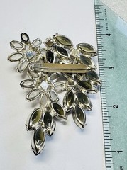 Vintage Black Diamond, Frosted Glass & AB Rhinestone Silver Tone Flower Brooch