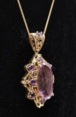 Amethyst Purple STS Sterling Silver Pendant Necklace Gold Over 925 Faux RS 20″