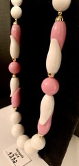 Pink & White Plastic Art Deco Bead Necklace Vintage