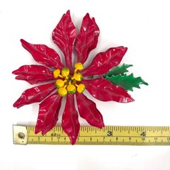 Vintage Red Enamel Poinsettia Brooch Christmas Holiday Flower Holly Pin Large