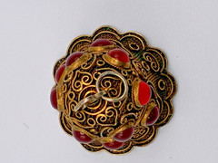 Antique Gold Vermeil Filigree Sterling Silver Carnelian Cabochon Bell Pendant