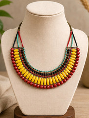 Vintage Tribal Statement Necklace Multicolor Beaded Bib Boho Ethnic Choker