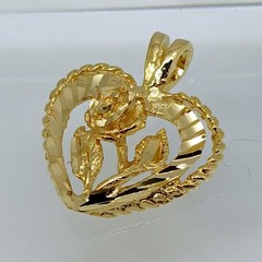 Karatbond Vintage Gold Heart Rose Pendant Diamond Cut Rope Edge Made in USA Y2K