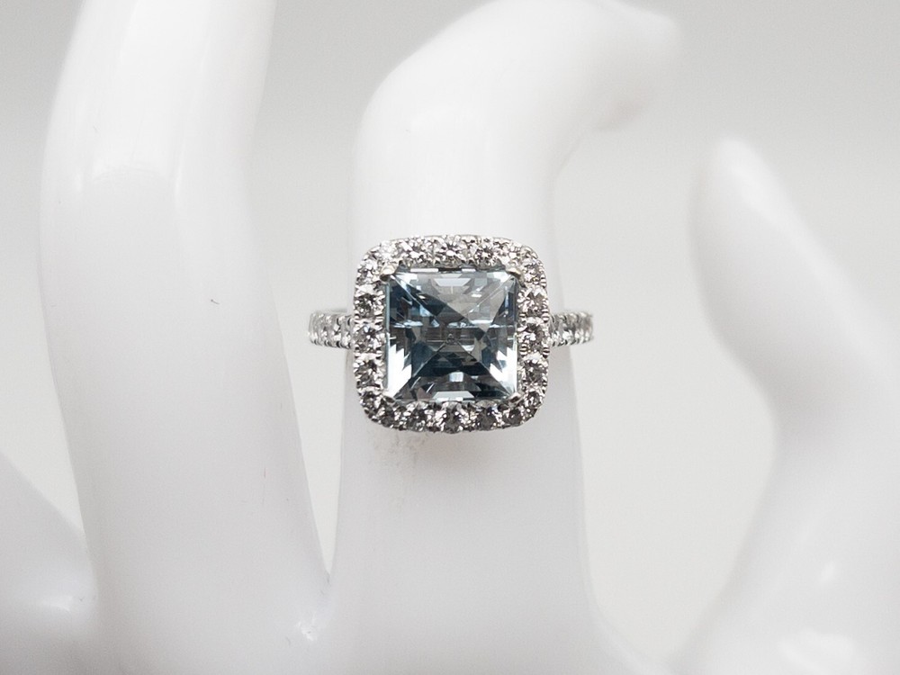 Designer $6000 5.50cts Natural Aquamarine VS G Diamond 18k White Gold HALO Ring