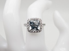 Designer $6000 5.50cts Natural Aquamarine VS G Diamond 18k White Gold HALO Ring