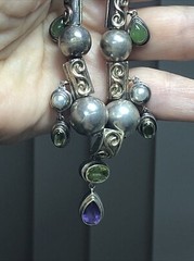 15. Vintage 925 Sterling Silver Ball charm Gemstone Beaded Sliding Necklace 17″