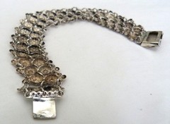 835 SILVER 2-ROW FANCY DELICATE DETAILED REPOUSSE FLOWERS LINK BRACELET ~ 7 1/2″