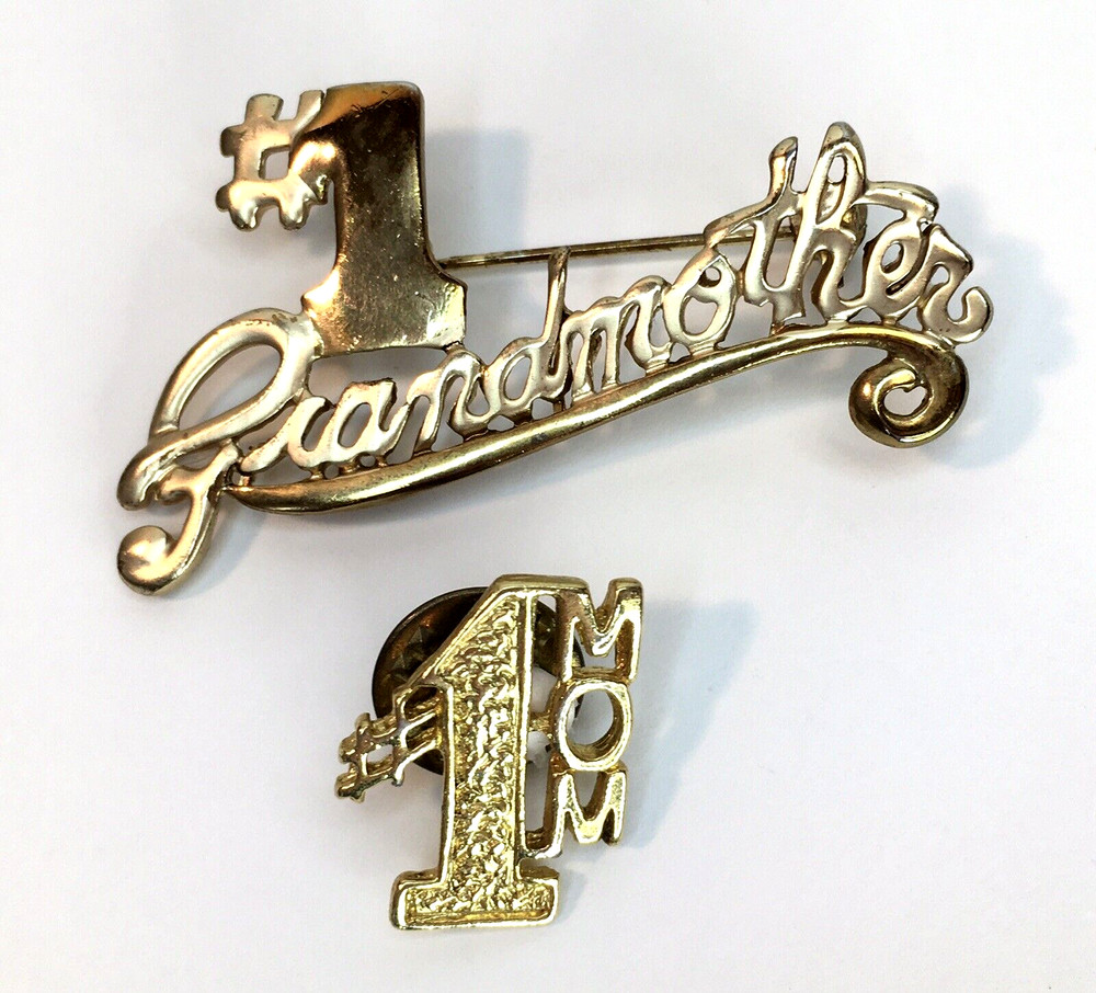 #1 Grandmother & #1 Mom Pin Lot Gold Tone Great Mother’s Day Gift