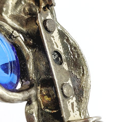 Rabbit Bunny Holding Blue Faceted Egg Silver Tone Vintage Brooch Pin Distressed
