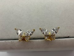 1.20g Vintage Sterling Silver 925 Butterfly Earrings Gold Tone Sparkling M