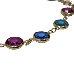 Swarovski Swan Crystal Open Bezel Bracelet Pink Green Blue Gold Tone Vintage