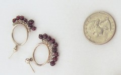 90s Estate Almandine Garnet Bead Fringe Sterling Drop Post Hoop Earrings