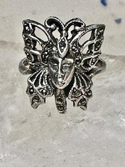 Butterfly ring Lady Face Art Deco size 6 marcasites sterling silver band women
