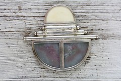 STUDIO DESIGNER ARTISAN AGATE SLAB STERLING SILVER BROOCH BEAUTIFUL RETRO 1990’S