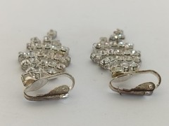 Vintage Earrings Silver Tone Clear Rhinestone Chandelier Dangle Drop Clip On 1.5