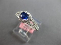 ESTATE .99CT DIAMOND & AAA SAPPHIRE 14KT WHITE GOLD 3D CLASSIC HALO LOVE RING