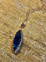 Estate Art Deco Style Czech BLUE ZIRCON Navette Necklace Earrings Ring SZ8 14kRG
