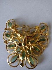 Unsigned Light Green Baguette Rhinestone Butterfly Brooch or Pendant