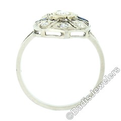 Antique Art Deco 14k White Gold 0.24ct Diamond Sapphire Filigree Open Work Ring