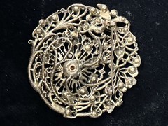 Vintage 1930s Art Deco Multicolor Rhinestone Old Pot Metal Brooch Pin Openwork