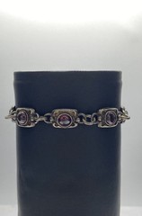 Vintage Sterling Silver 925 Garnet Cabochon Toggle Link Bracelet 8″ 26.6g