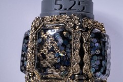 Vintage Ornate Link Bracelet Gold Tone Iridescent Hex Resin 5.25″ Art Deco