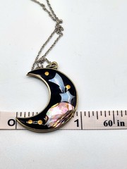 Vintage Alpaca Mexico Crescent Moon Necklace Mother Of Pearl Abalone Shell Rare