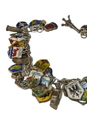 46 Vintage 800 Silver & Sterling Enamel Travel Shield Charm Bracelet Nice!