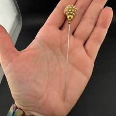 Vintage Hat Stick Pin Gold Tone Faux Seed Pearl Cluster Studded Head 4.25″