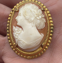 Vintage Gold Filled Shell Cameo Brooch – Carved Lady Portrait Pin