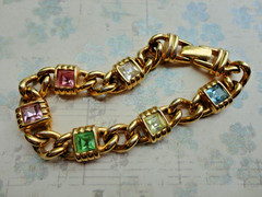 RARE VTG SIGNED S.A.L SWAROVSKI GOLDTONE MULTI COLOR CRYSTAL LINK CHAIN BRACELET