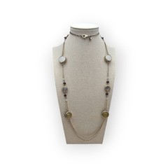 Blue Cabochon & Neutral Stone Long LOFT Necklace – Romantic Classic Chic