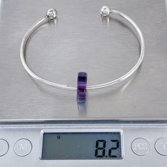 Ball Tip Cuff Bracelet | Purple Glass Charm | Vintage Sterling Silver 925 | 6.5″