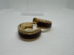 14k Yellow Gold Enameled Cheetah Leopard Print Hoop Earrings Vintage, 21mm, SLC