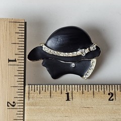 Vintage Black Silhouette Hat Rhinestones Chic Mod Retro Brooch Pin