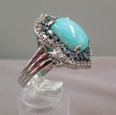 JTV Sterling Silver Blue Amazonite Blue Topaz Halo Ring NIB Sz 7