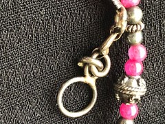 2mm small bright pink gemstone vintage sterling stations choker necklace 16.5″