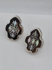 VINTAGE MEXICO PGG INLAY STERLING SILVER EARRINGS 925 SCREW BACK 1950’S ERA NICE