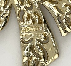 Vintage Monet Gold-Tone Rhinestone Bow Brooch -Statement Pavé Crystal Ribbon Pin