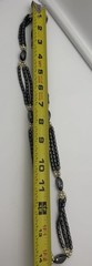 Vintage Long Hematite Beaded Necklace Triple Strand Gold Tone Faux Pearl 30”