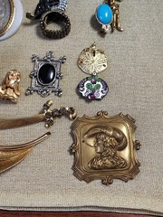 Vintage 20 Brooch Pendant Ring Metal Gold Silver Tone Rhinestone