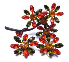 Vintage Rhinestone Flower Brooch Earrings SET